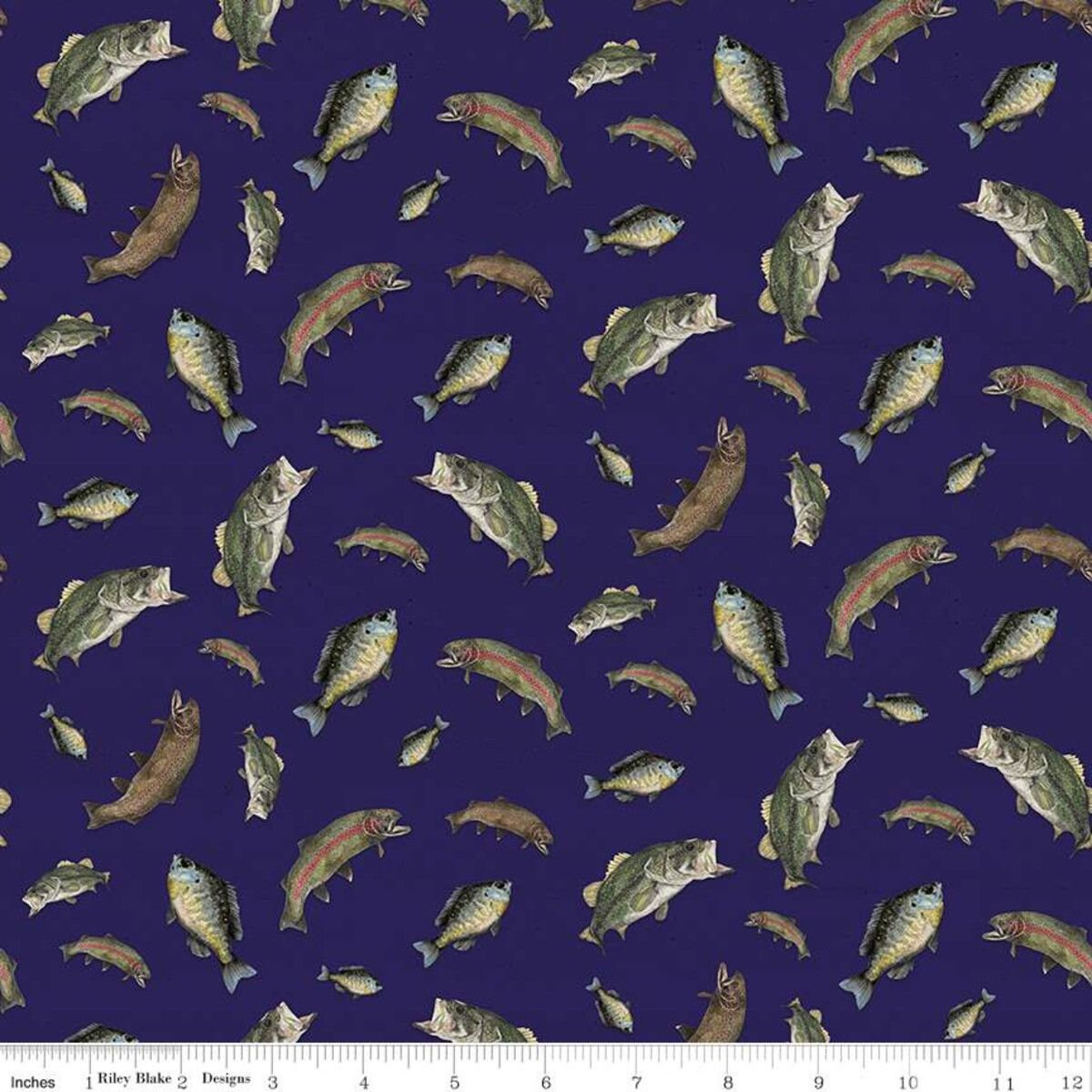 At The Lake by Tara Reed Fish Navy C10552-NAVY Cotton Woven Fabric