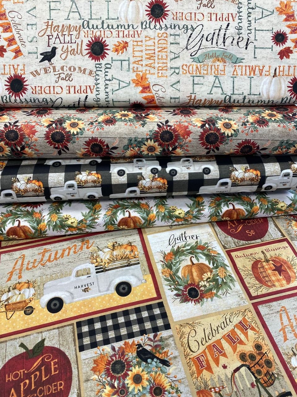 Happy Fall by Beth Albert Words Beige 18119-BGE Cotton Woven Fabric