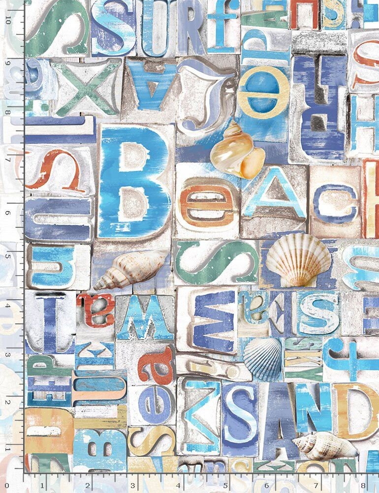 Beach Day Beachy Words on Wood EACH-C8459-MULTI Cotton Woven Fabric