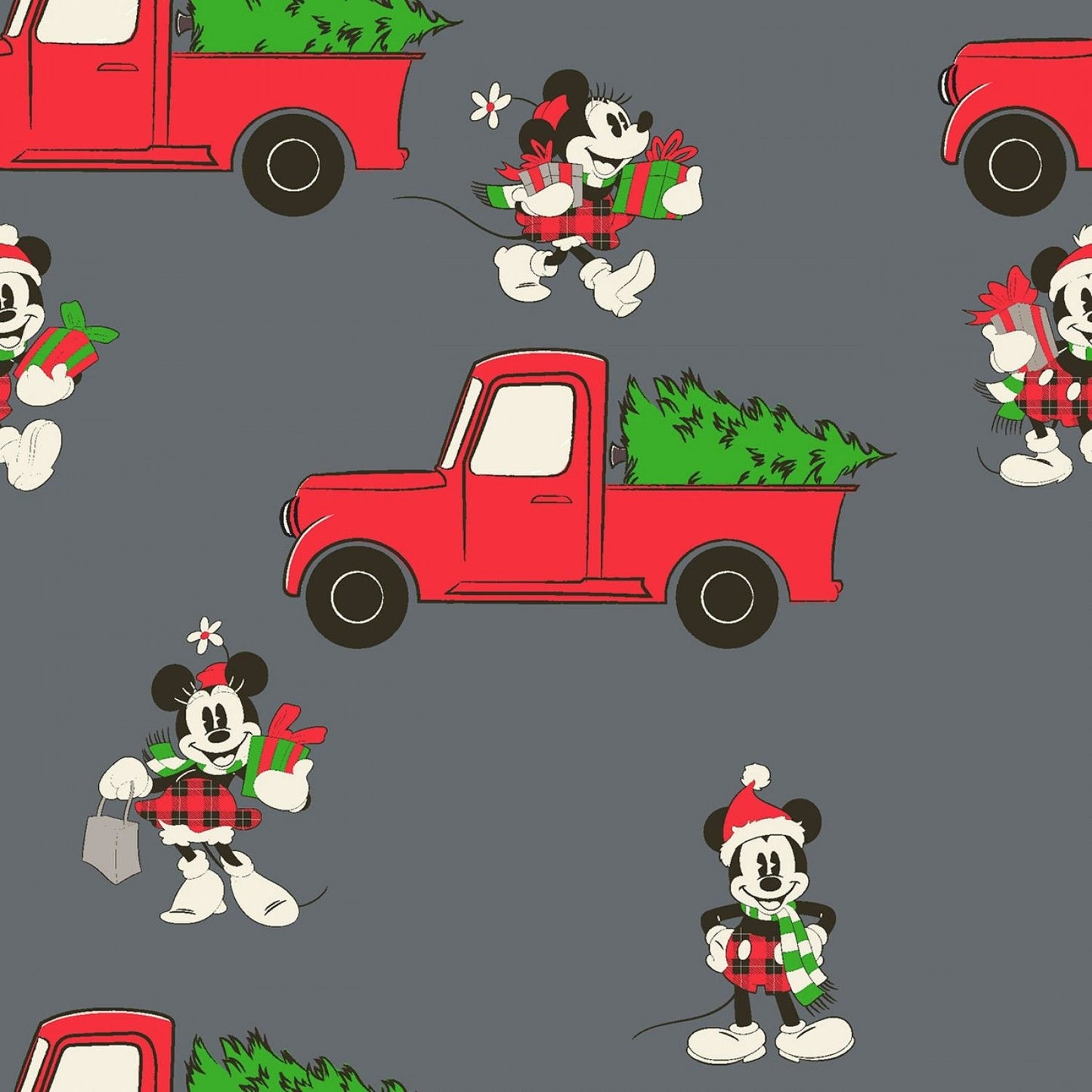 Licensed Disney Mickey & Friends Christmas Red Truck Christmas Grey 724006510715 Cotton Woven Fabric