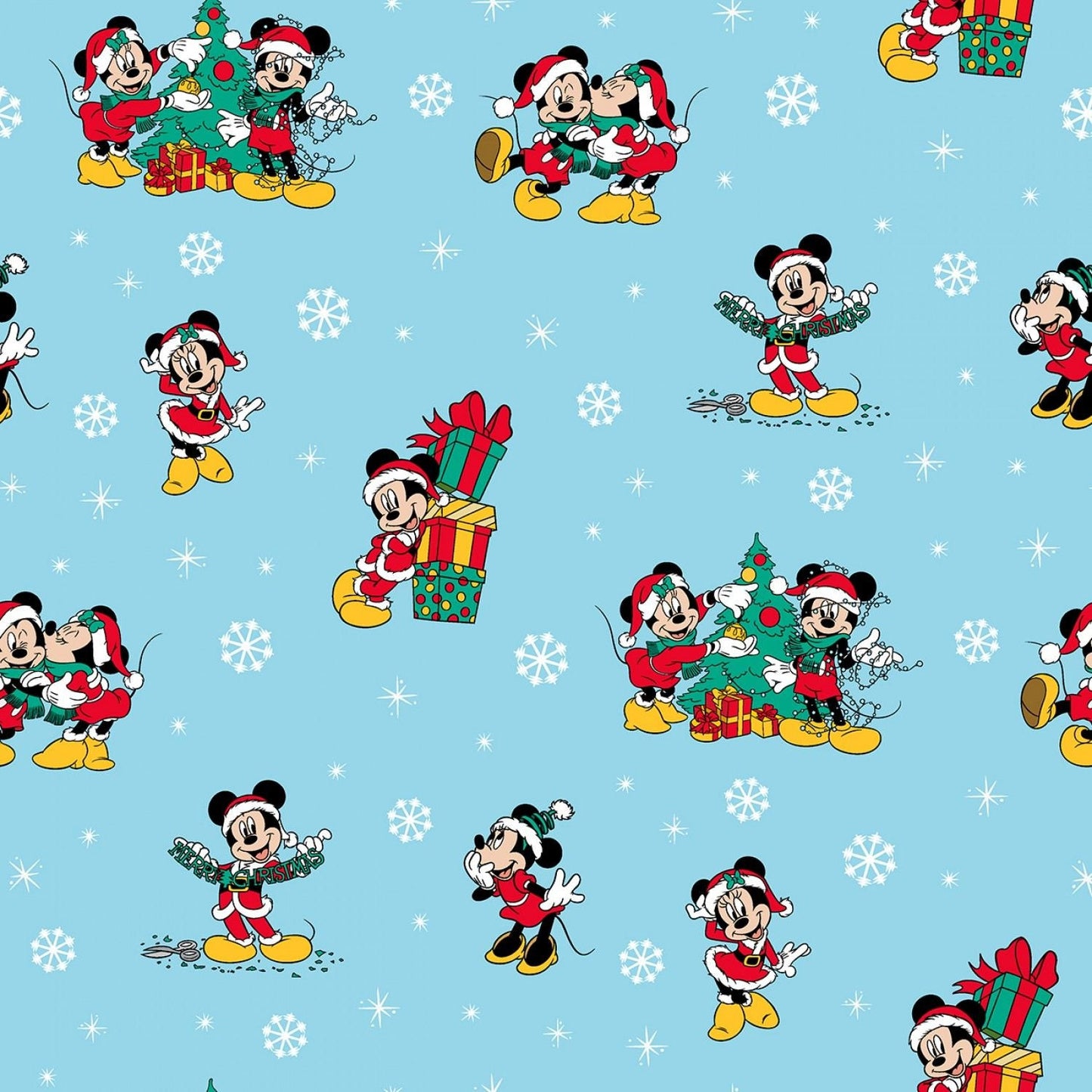 Licensed Disney Mickey & Friends Christmas Christmas Day Blue 717531600715  Cotton Woven Fabric