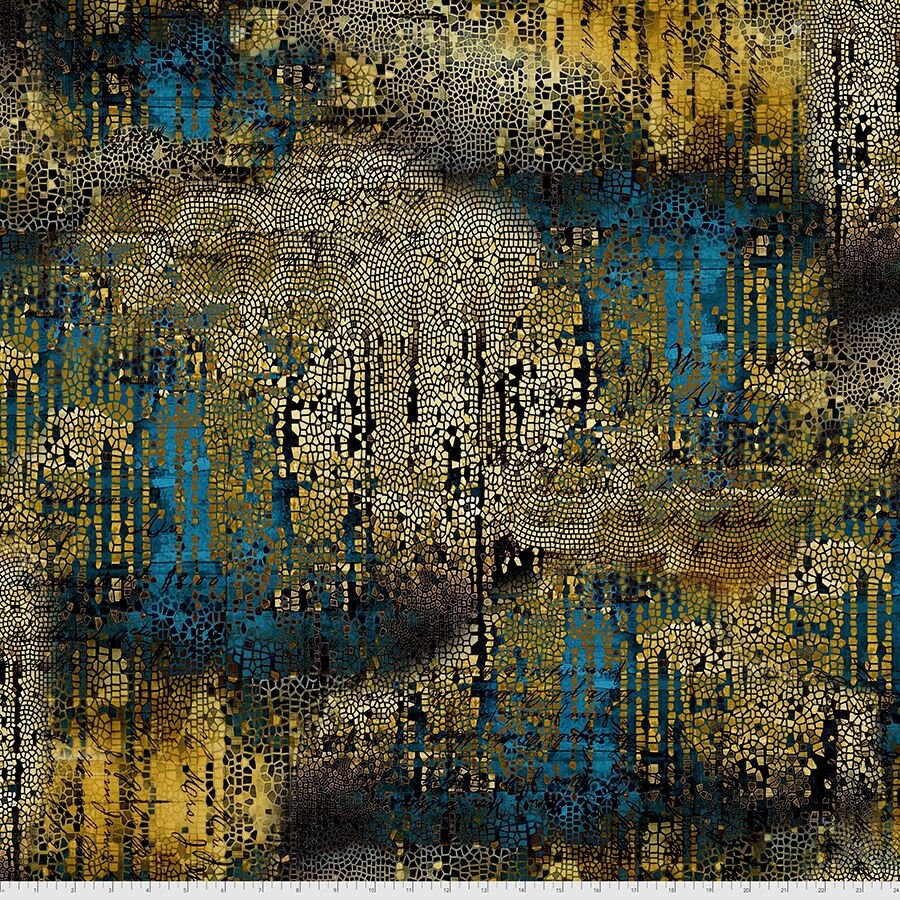 Abandoned 2 by Tim Holtz Eclectic Elements Gilded Mosaic Gold PWTH140.GOLD Cotton Woven Fabric