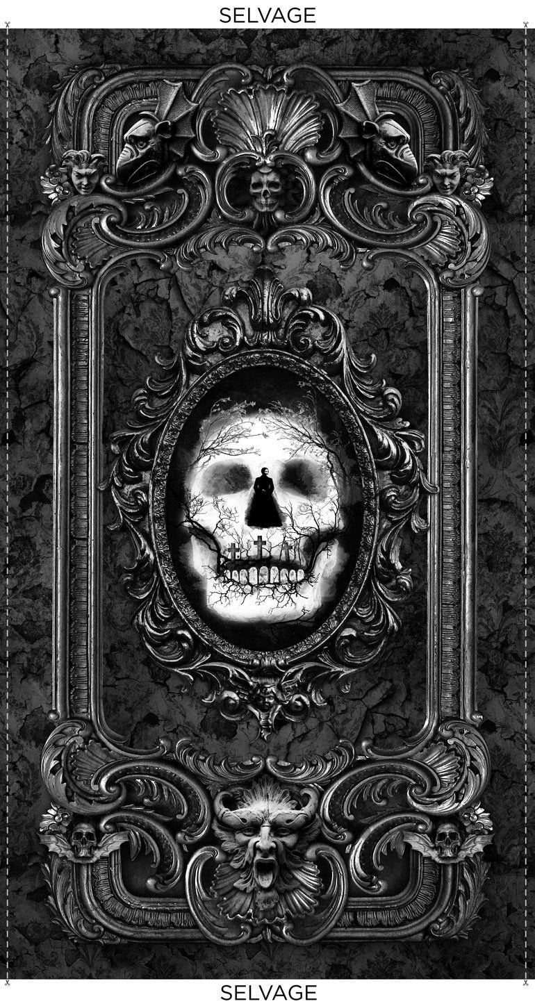 Wicked Eve 24" Panel Wicked Skull PANEL-C8645-BLACK Cotton Woven Fabric Panel