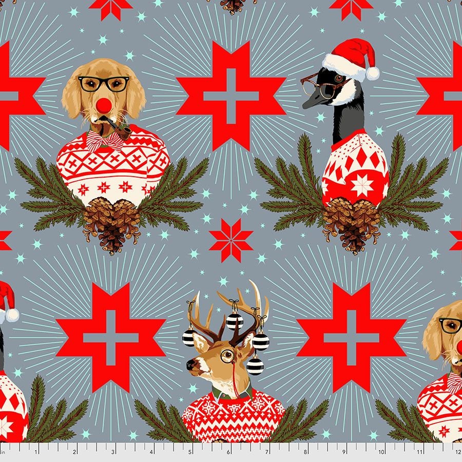 Tula Pink Holiday Homies Buck, Buck, Goose Blue Spruce (HTF/OOP) FNTP001.BLUESPRUCE 100% Cotton Flannel Fabric