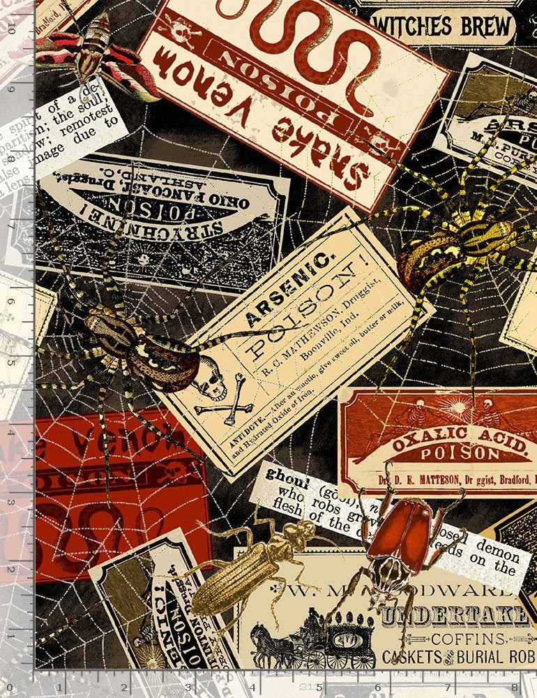 Wicked Nevermore Witches Labels WICKED-C8638-MULTI Cotton Woven Fabric