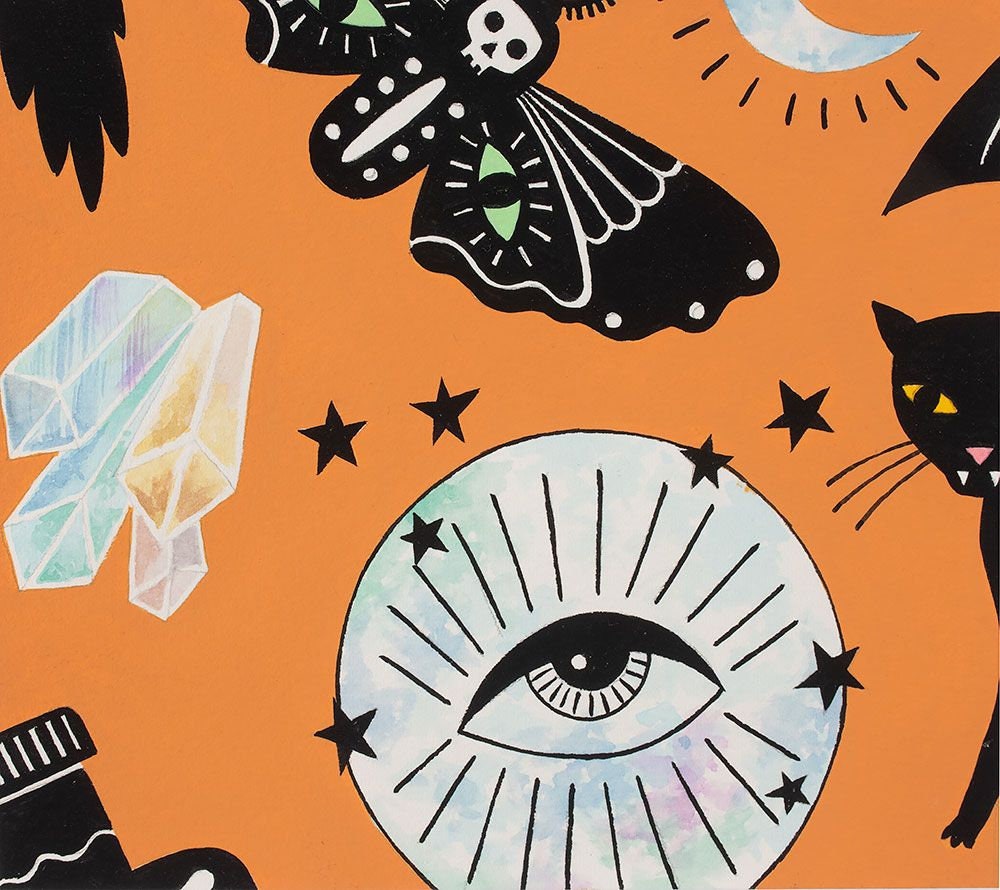 Haunted House Eye of the Moon Orange 8887E Cotton Woven Fabric