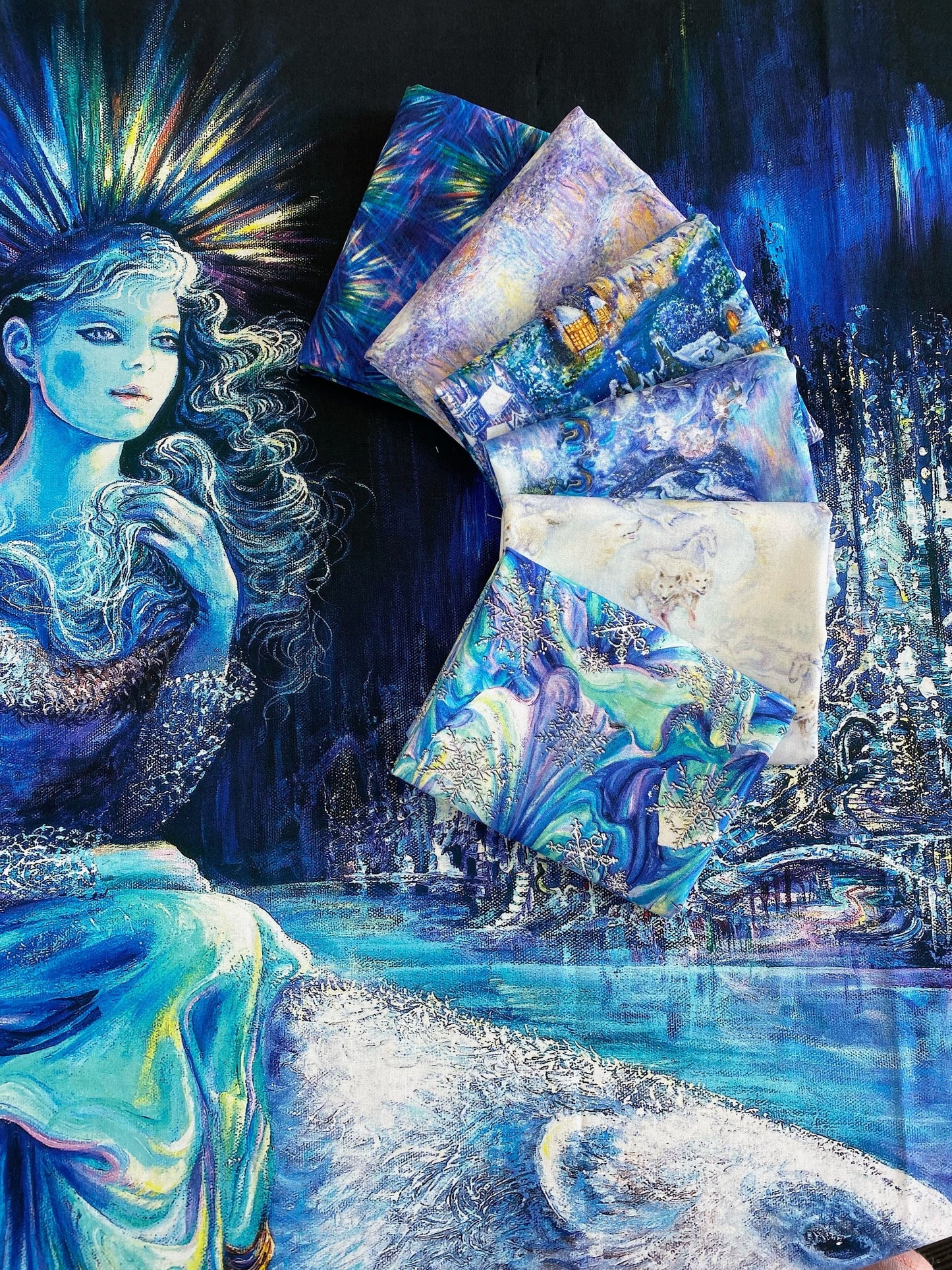 Polar Journey by Josephine Wall Village 17983-MLT Digitally Printed Cotton Woven Fabric
