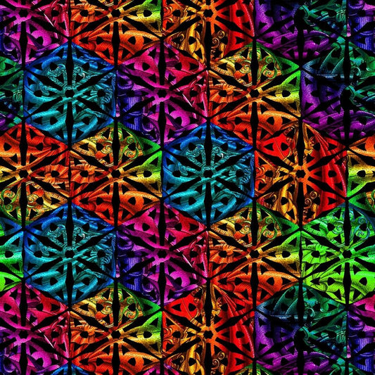 Rainbow Dragons by Sue Ellen Brown Spectrum Medallion Black 5846-99 Digitally Printed Cotton Woven Fabric