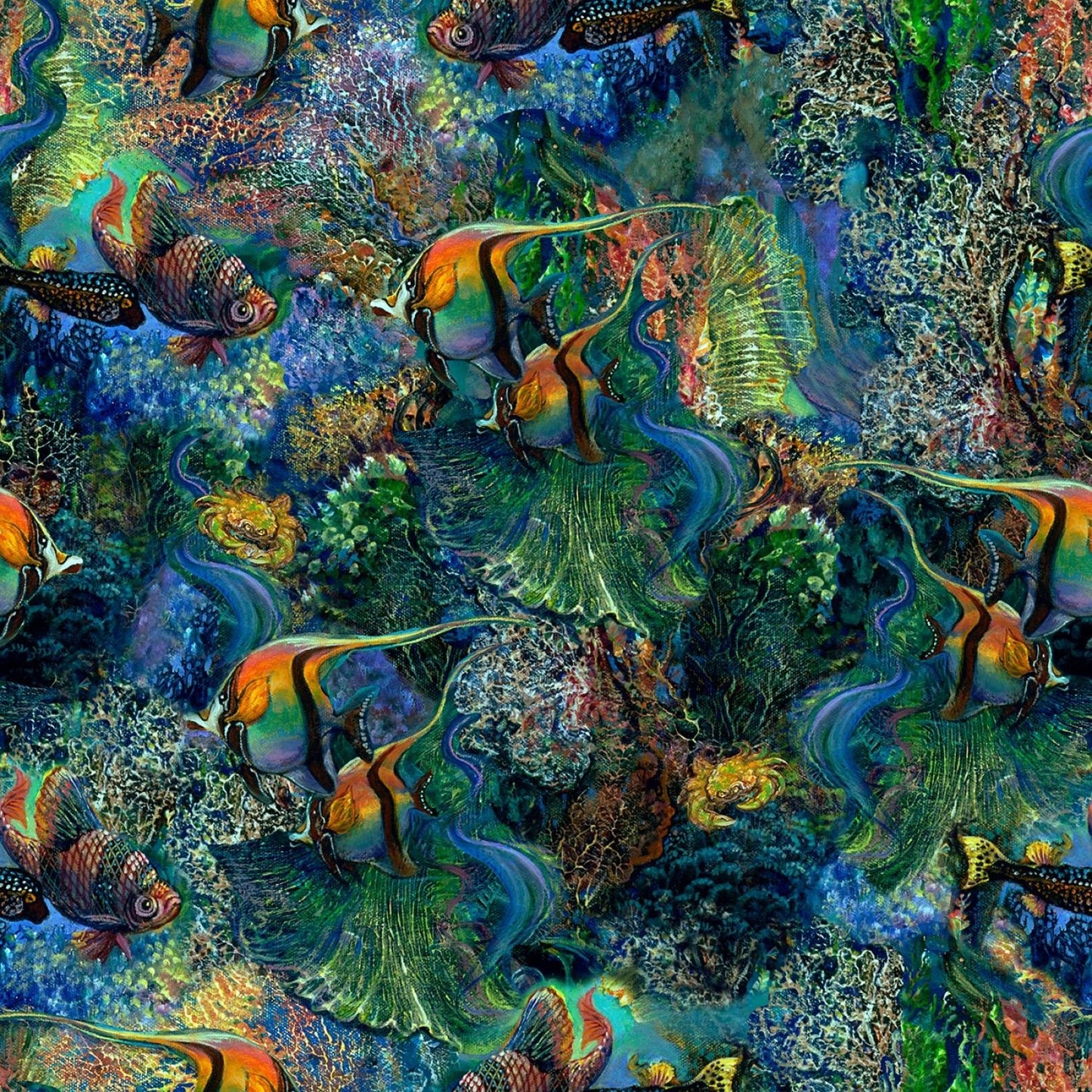 Call of the Sea by Josephine Wall Fish 17989-MLT Digitally Printed Cotton Woven Fabric