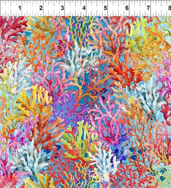 Calypso 2 by Jason Yenter Coral Blue 29cal-1 Cotton Woven Fabric