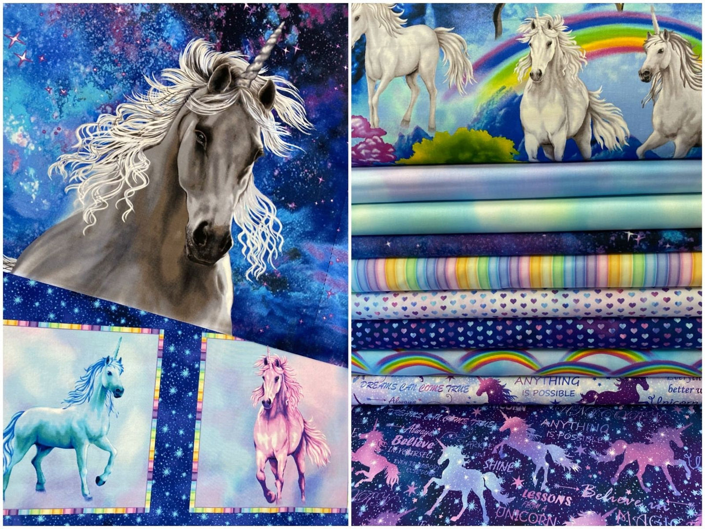Unicorn Dreams by Color Principle Rainbow Toss Blue 2730-17 Cotton Woven Fabric