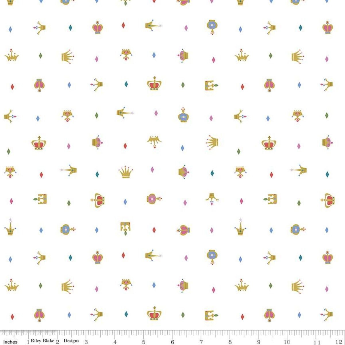 Little Brier Rose by Jill Howarth Crowns White Sparkle SC11075-WHITE Cotton Woven Fabric