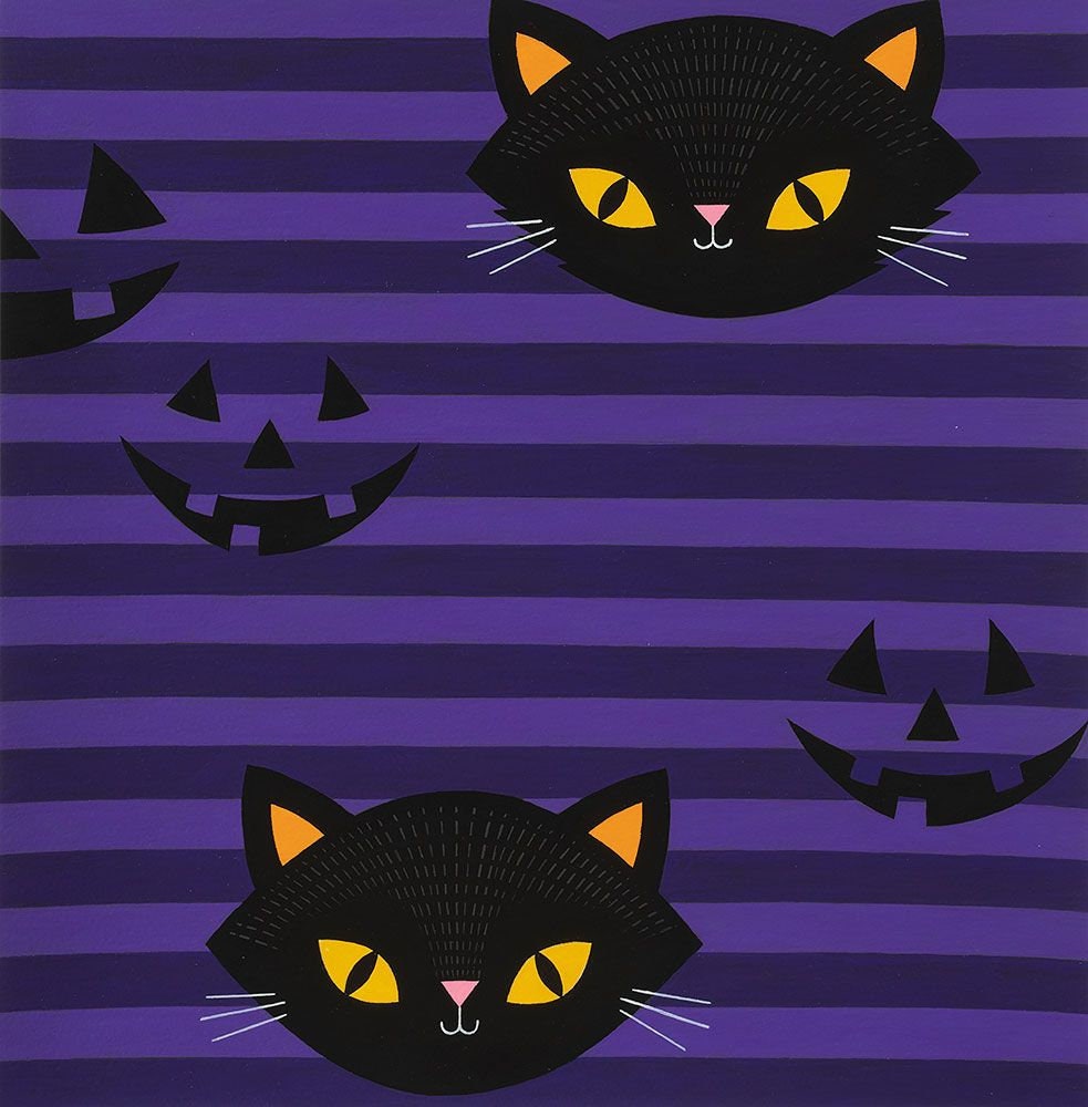 Haunted House Hide N Go Kitty Purple 8885C Cotton Woven Fabric
