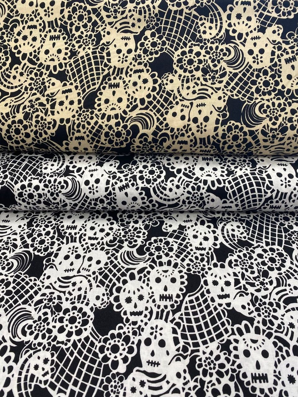 Folklorico Flora de los Muertos Tea and Black 5505K Cotton Woven Fabric