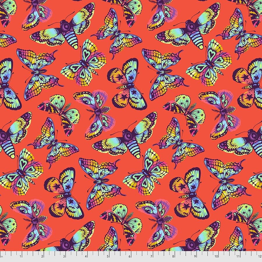 Tula Pink Daydreamer Butterfly Kisses Papaya PWTP172.PAPAYA Cotton Woven Fabric