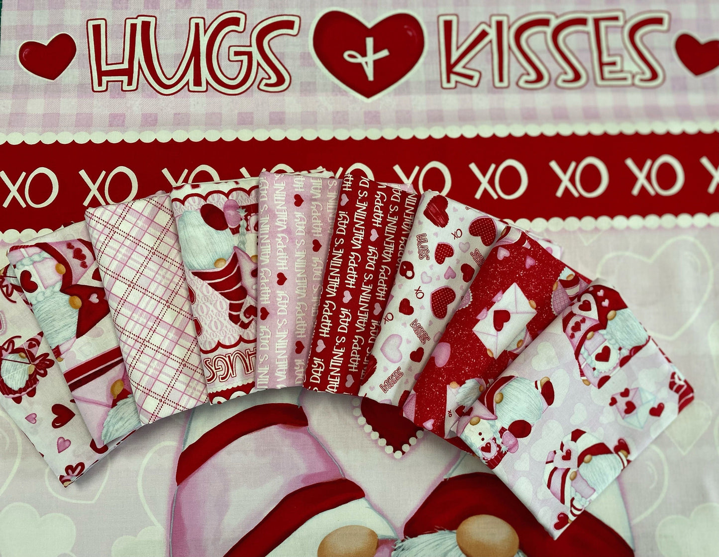 Gnomie Love by Shelly Comisky Tossed Hearts and Words Pink 9783-22 Cotton Woven Fabric