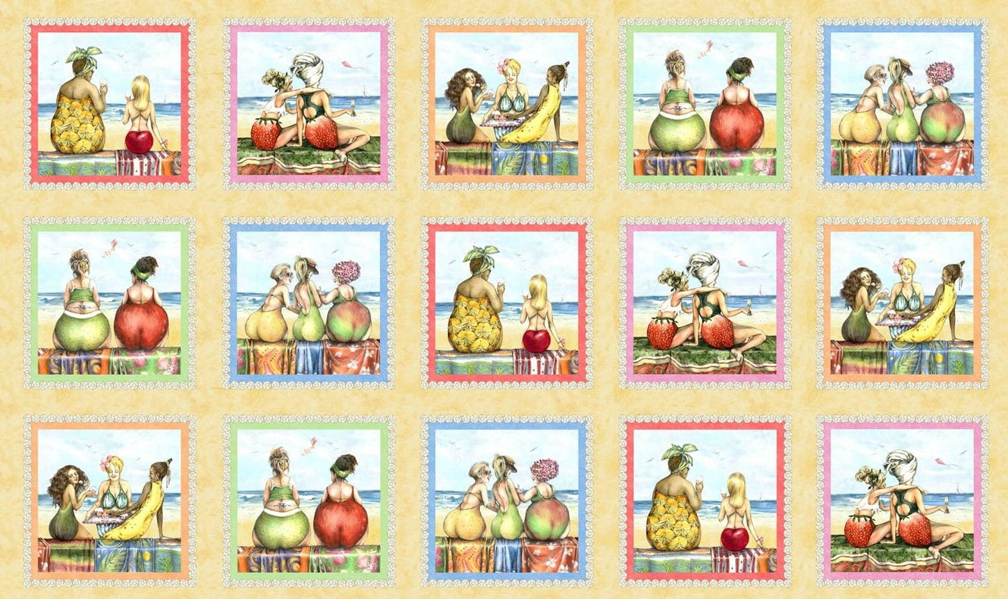 Fruit Ladies by Mary Stewart 24" Block Panel Sand 1521E-SAND Cotton Woven Panel