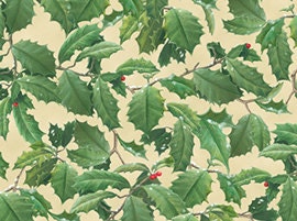 Winter Birds by Hautman Brothers Packed Holly Leave Beige Cotton Woven Fabric