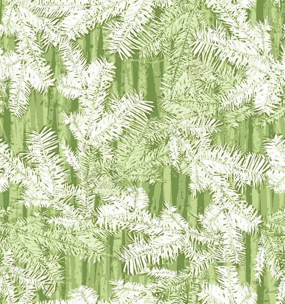 Holiday Cheer Pine Branches Green Cotton Woven Fabric