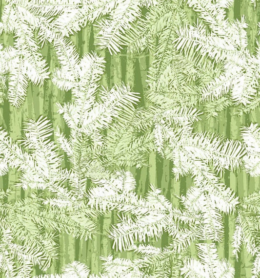 Holiday Cheer Pine Branches Green Cotton Woven Fabric