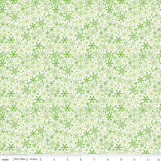 Home for the Holidays Snowflakes Green Cotton/Spandex Knit Fabric