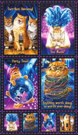 Celebration Party Time Cat 24"Panel Cotton Woven Panel