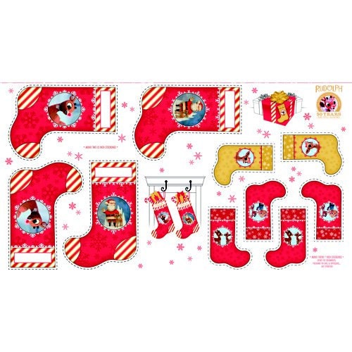 Rudolph 50 Years Celebration 24" Panel Santa Claus Stocking 23256-ZR Cotton Woven Panel