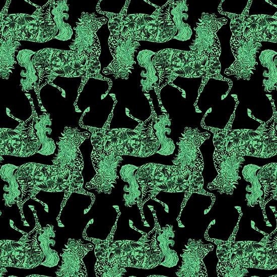 The Painted Ponies Green Pony Taile Cotton Woven Fabric