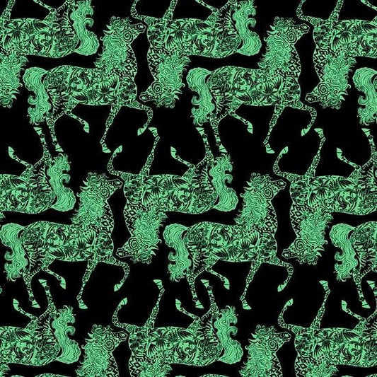 The Painted Ponies Green Pony Taile Cotton Woven Fabric