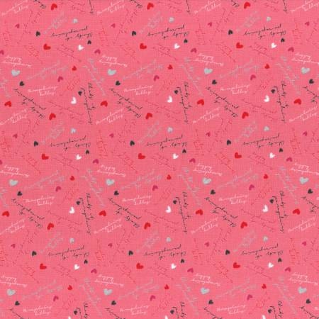 Radiant Girl by Koko Seki Hearts and Words Metallic Pink Cotton Woven