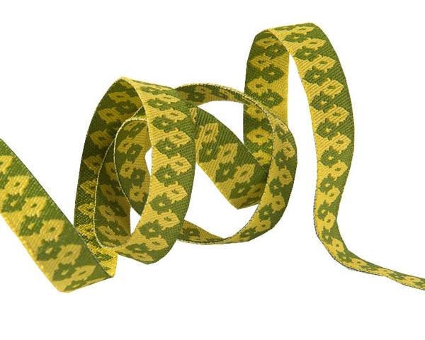 Tula Pink Chipper Wanderer Green on Gold 1/2" Wide Woven Ribbon Priced per yard