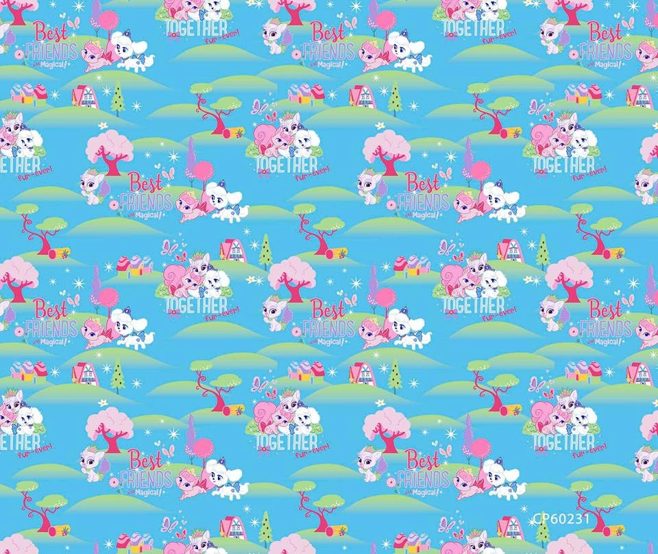 Disney's Palace Pets Best Friends are Magical on blue Cotton Woven Fabric