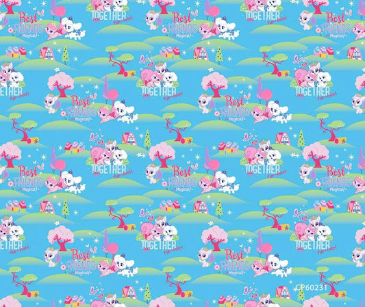 Disney's Palace Pets Best Friends are Magical on blue Cotton Woven Fabric