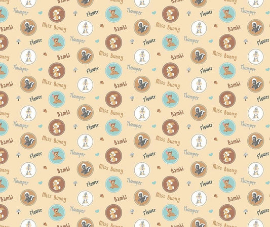 Springs Creative Bambi Character Badges, Happy Together on Beige Cotton Woven Fabric