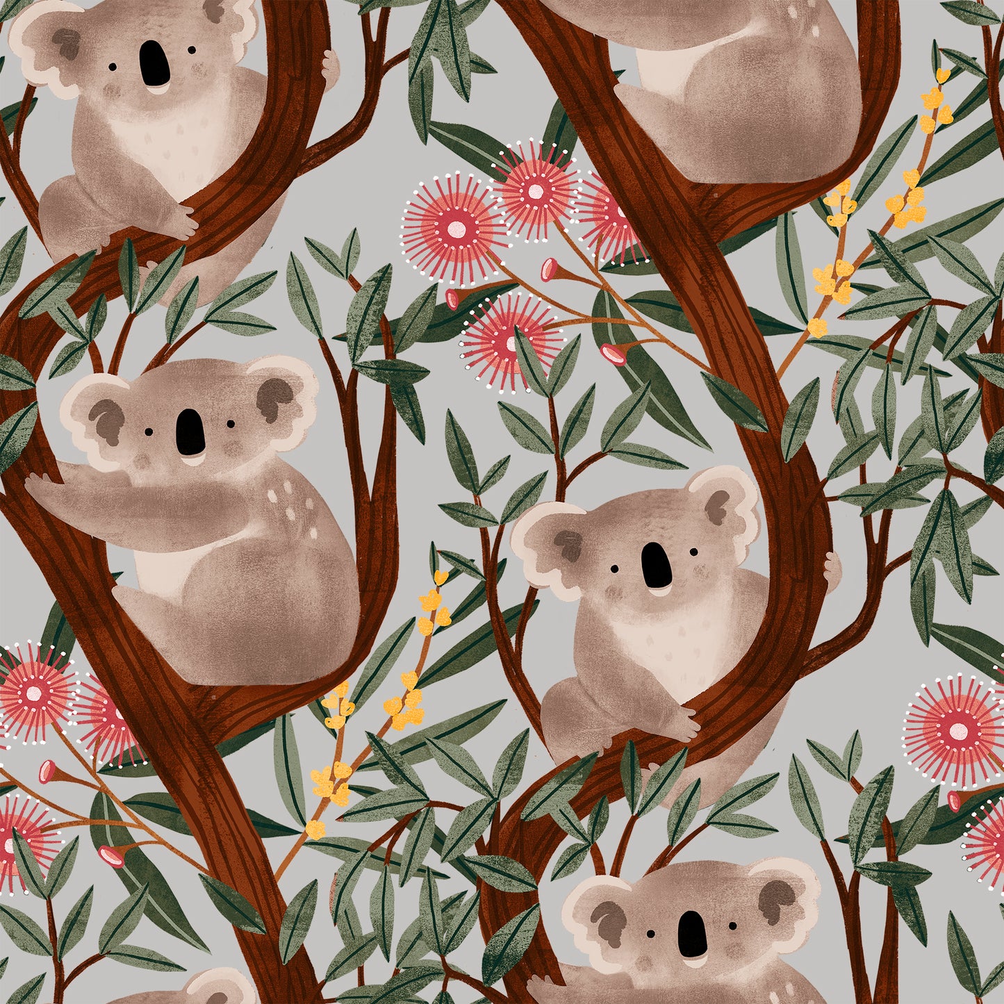 Aussie Friends by Victoria Barnes Koala Bears in Trees Gray     2100-90 Cotton Woven Fabric