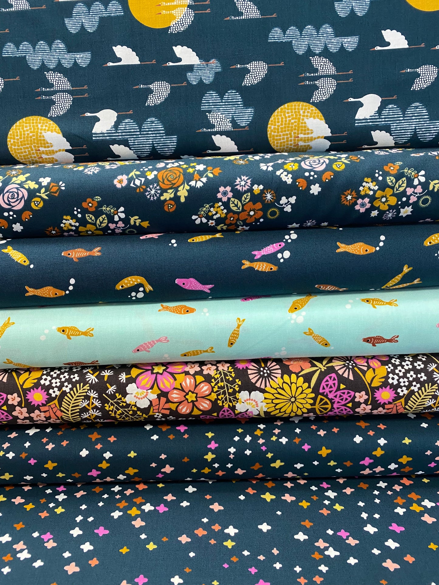 Koi Pond by Rashida Coleman Hale of Ruby Star Society Koi Flowers Caviar RS1037-15 Cotton Woven Fabric