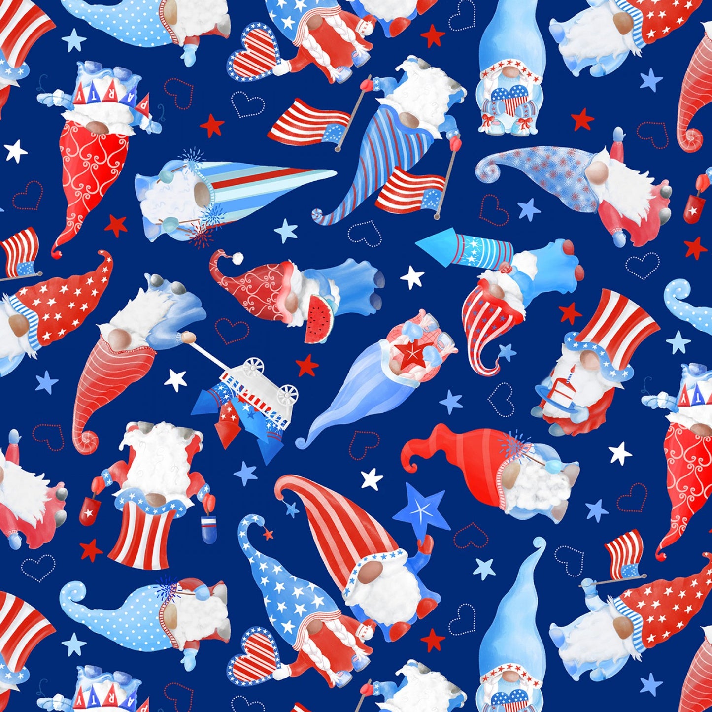 All American Gnomes by Andi Metz Liberty Gnomes Tossed Navy 12725B-55 Cotton Woven Fabric
