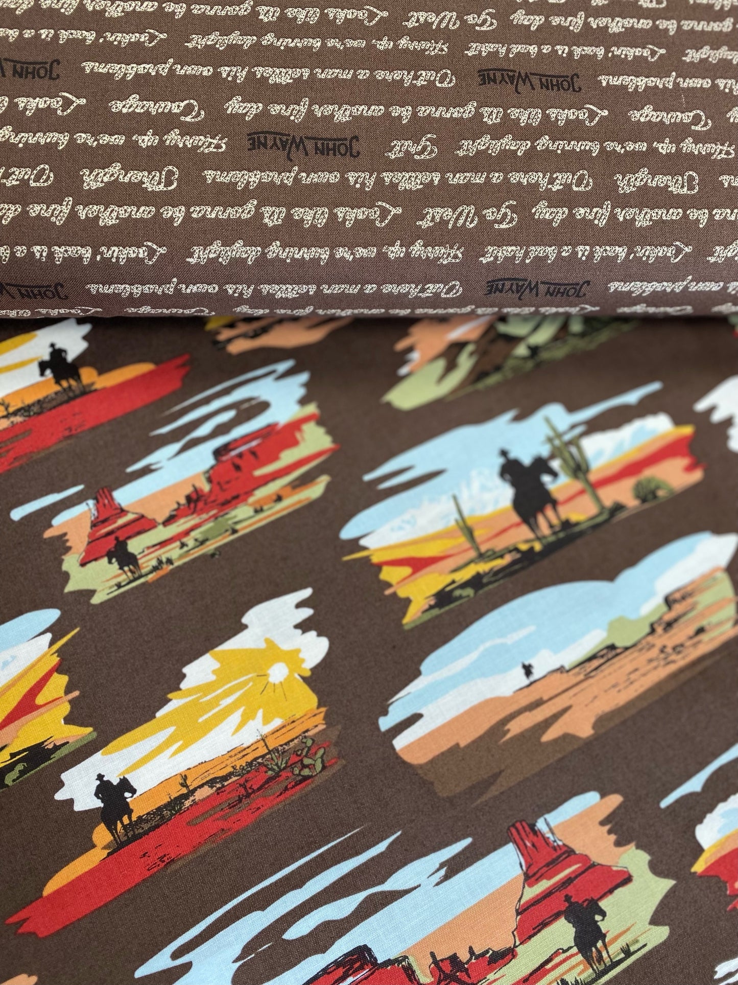 Licensed Go West with John Wayne Quotes Brown C12193R-BROWN Cotton Woven Fabric