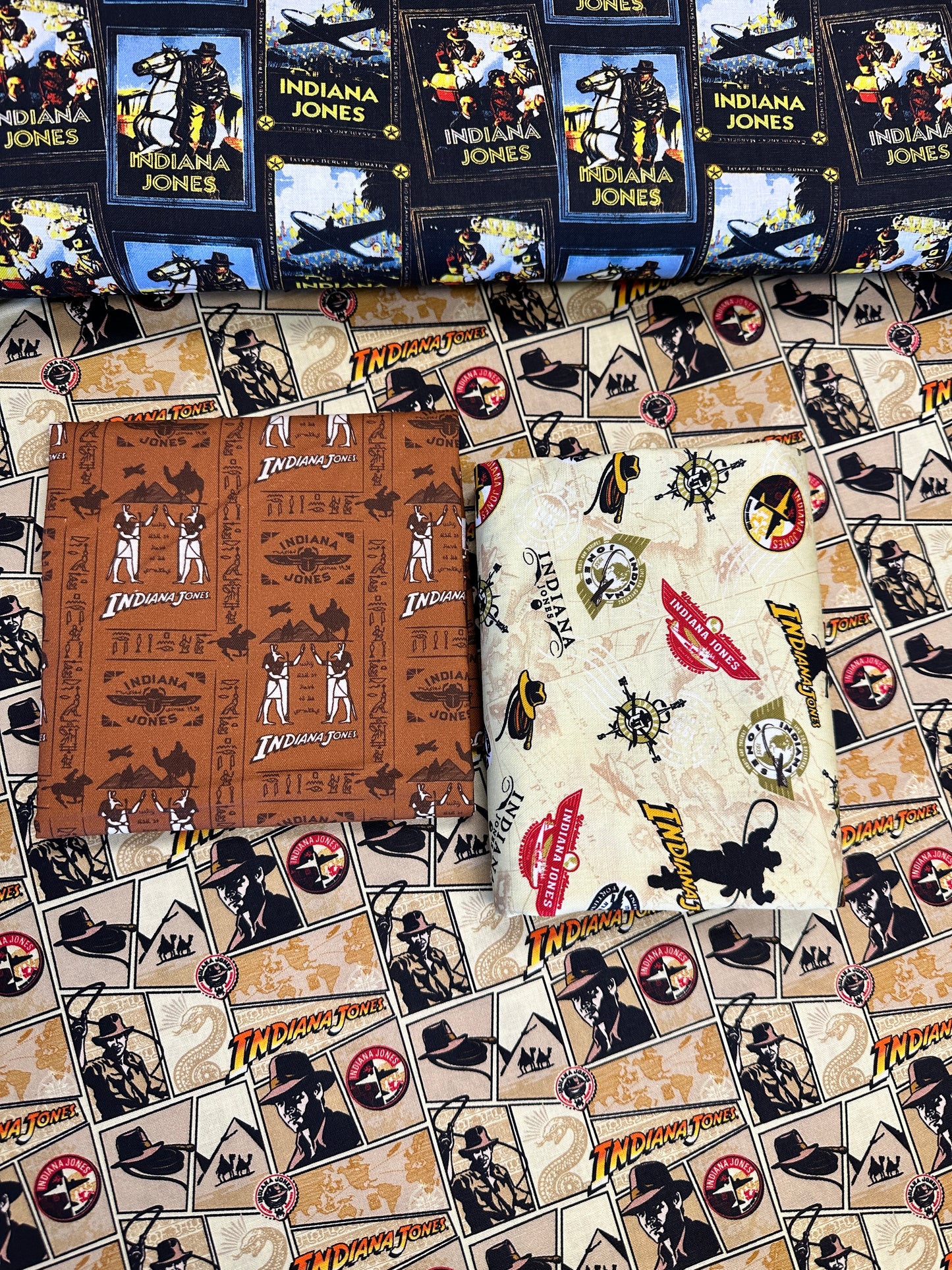 Licensed Indiana Jones Adventure Card Stack Black 74740101-01 Cotton Woven Fabric