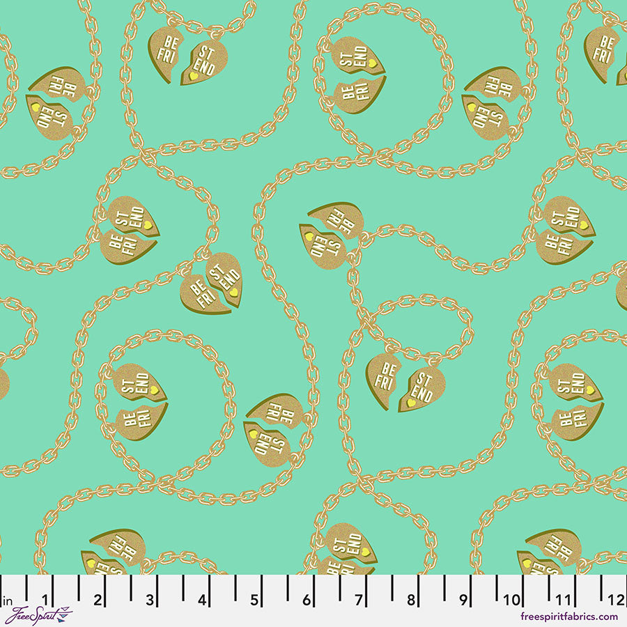 Besties by Tula Pink Lil Charmer Meadow Metallic PWTP219.MEADOW Cotton Woven Fabric