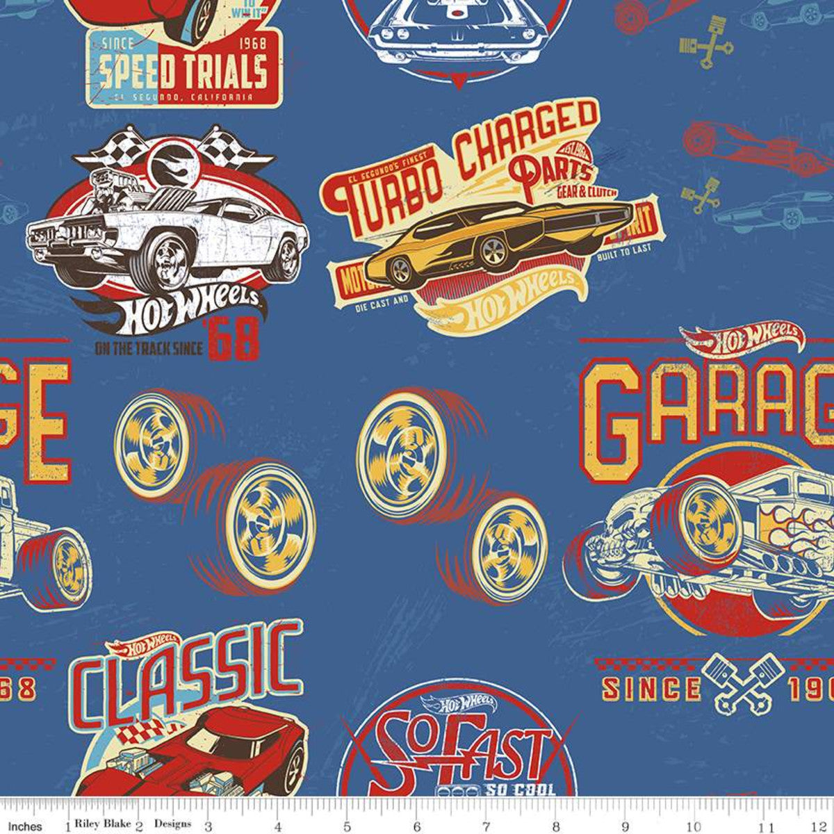Licensed Hot Wheels Classic Main Blue C11480-BLUE Cotton Woven Fabric