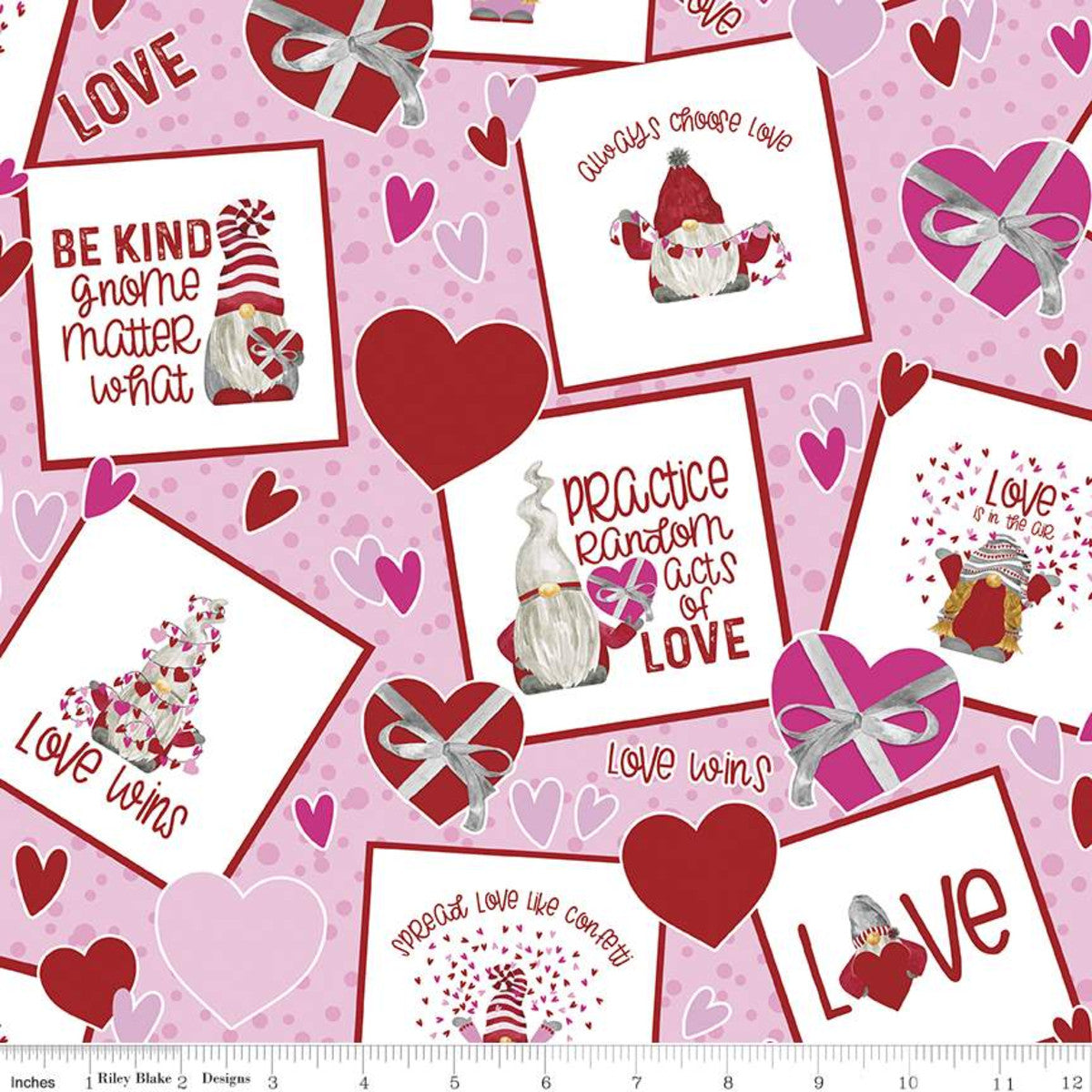 Gnomes In Love by Tara Reed Main Pink C11310-PINK Cotton Woven Fabric