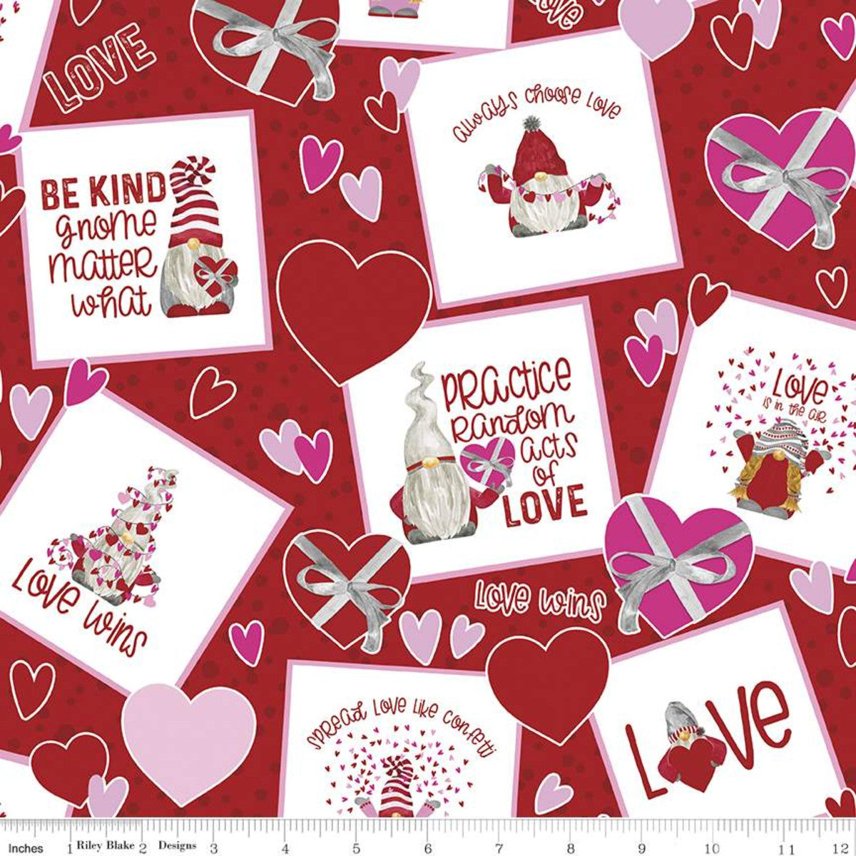 Gnomes In Love by Tara Reed Main Red C11310-RED Cotton Woven Fabric