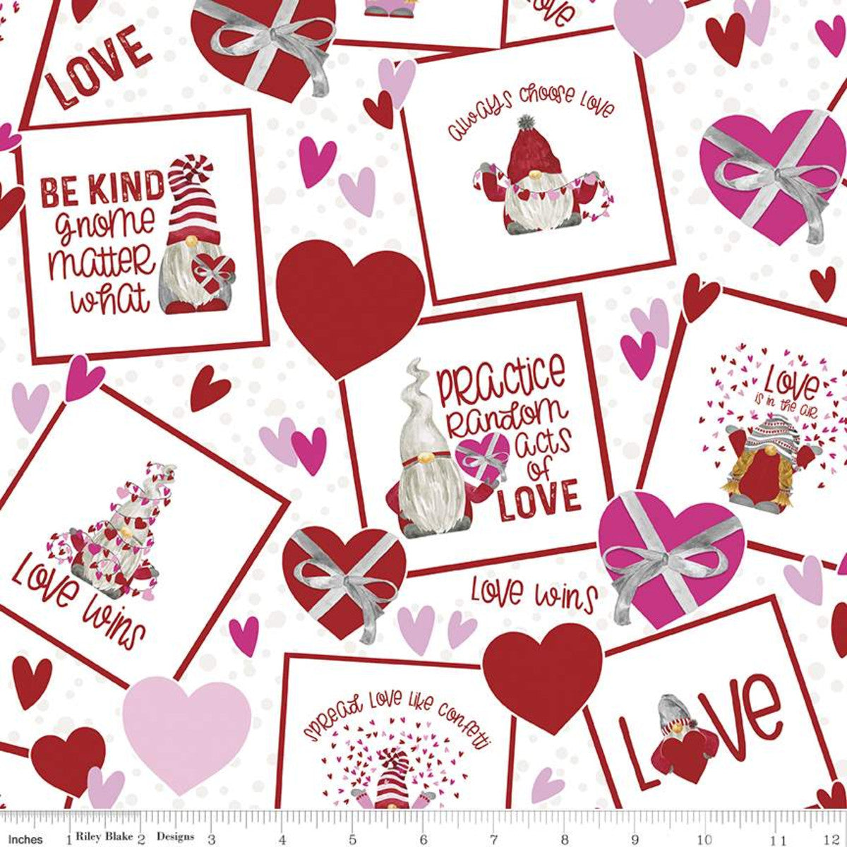 Gnomes In Love by Tara Reed Main White C11310-WHITE Cotton Woven Fabric