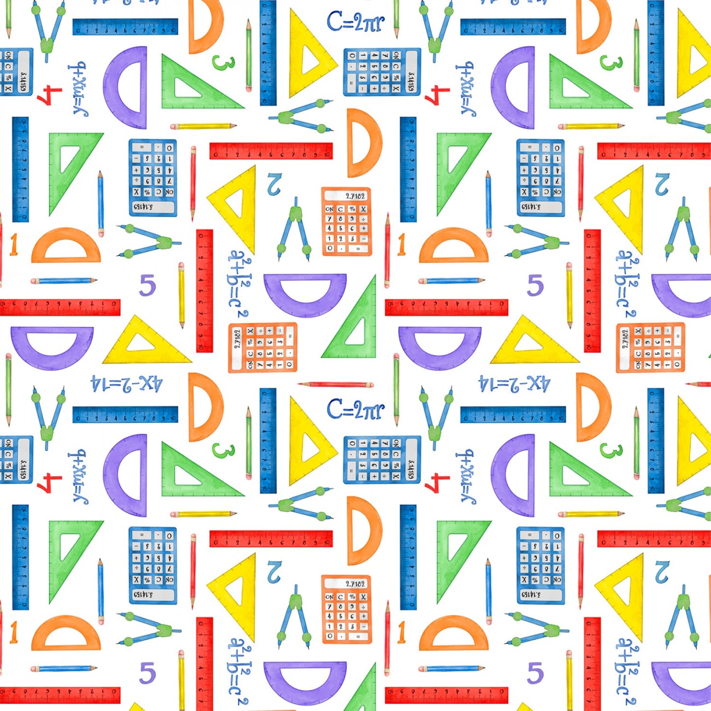 School is Cool by Nancy Mink Math Supplies White 33874-147 Cotton Woven Fabric