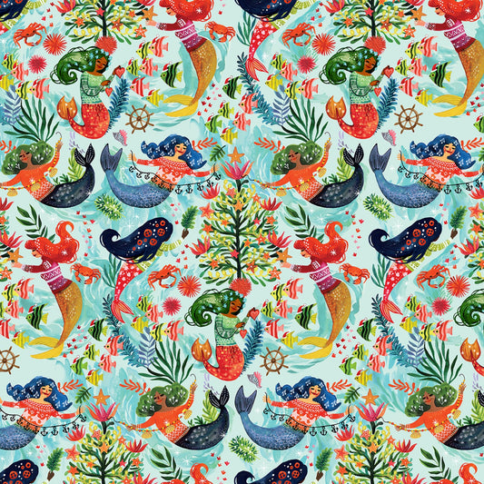 Fantastical Holidays by Miriam Bos Mermaids In Sweaters ST-DMB2228MULTI Cotton Woven Fabric