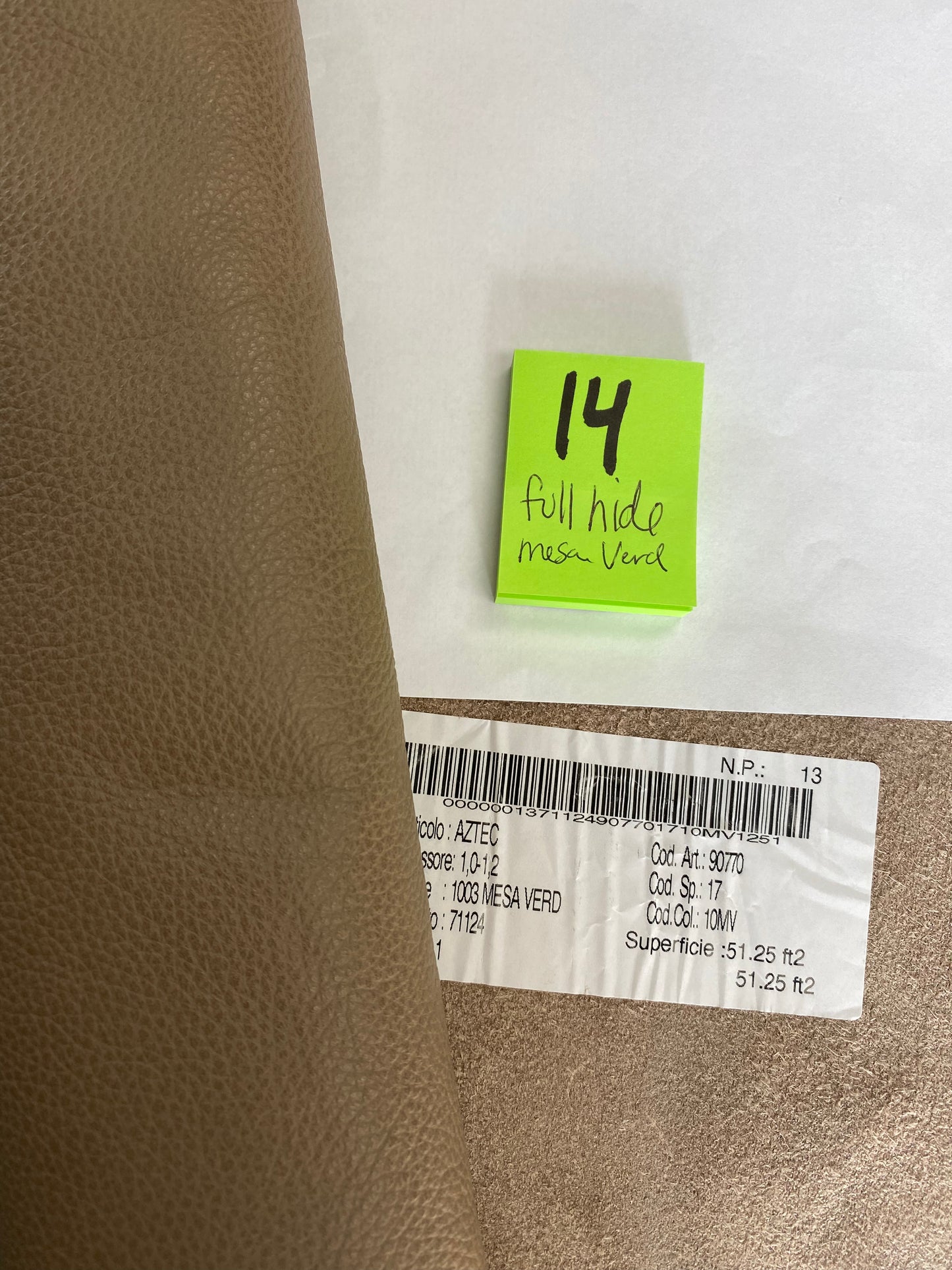 Leather Mesa verd (cappuchino) Full hide 1.0-1.2mm Leather#14 - USA Shipping Included in Price!
