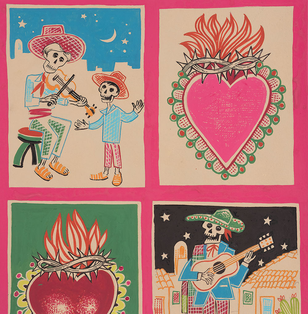 Folklorico 24” Block cut Mi Vida Encantada Pink (Blocks are 5.5" x 4") 8983c Cotton Woven Panel