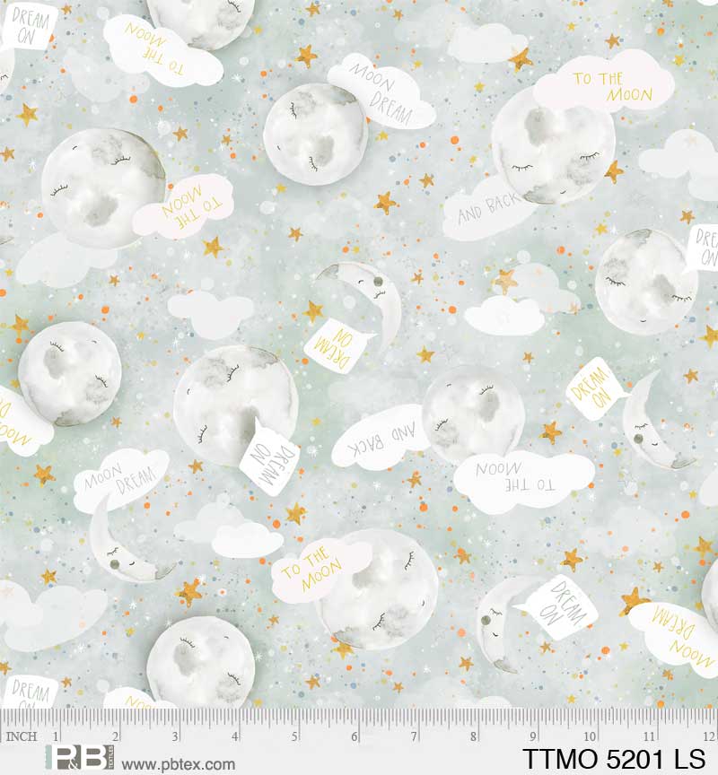 To The Moon by Rachel Nieman Moon Toss Silver TTMO5201LS Cotton Woven Fabric
