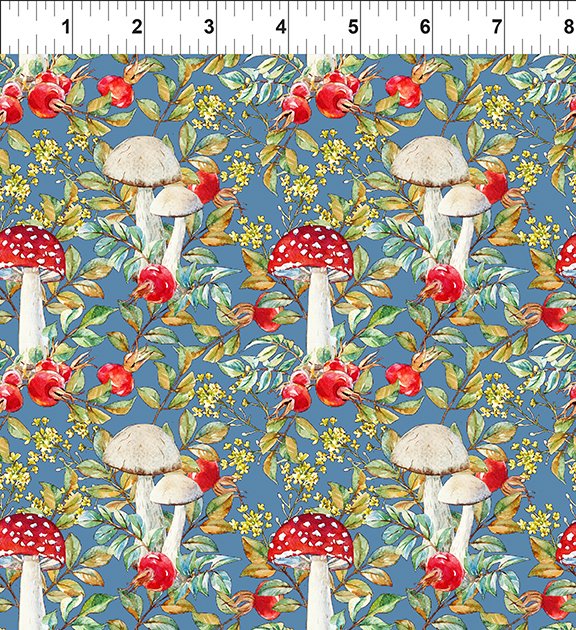 Hedgehog Hollow Mushrooms Blue 7HH-1 Cotton Woven Fabric
